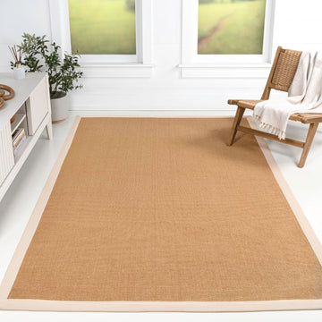 Camden Farmhouse Cottage Border Jute Area Rug